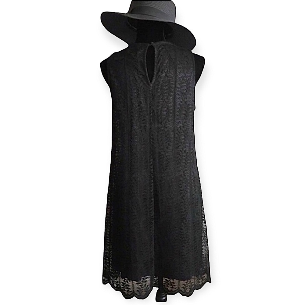 Chetta B A-line lace keyhole sleeveless shift dress black size 10 classic summer